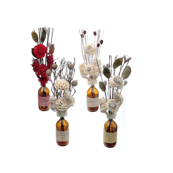 Shola Floral Arrangement In Tinted Glass Jar (Asstd) - Set of 4