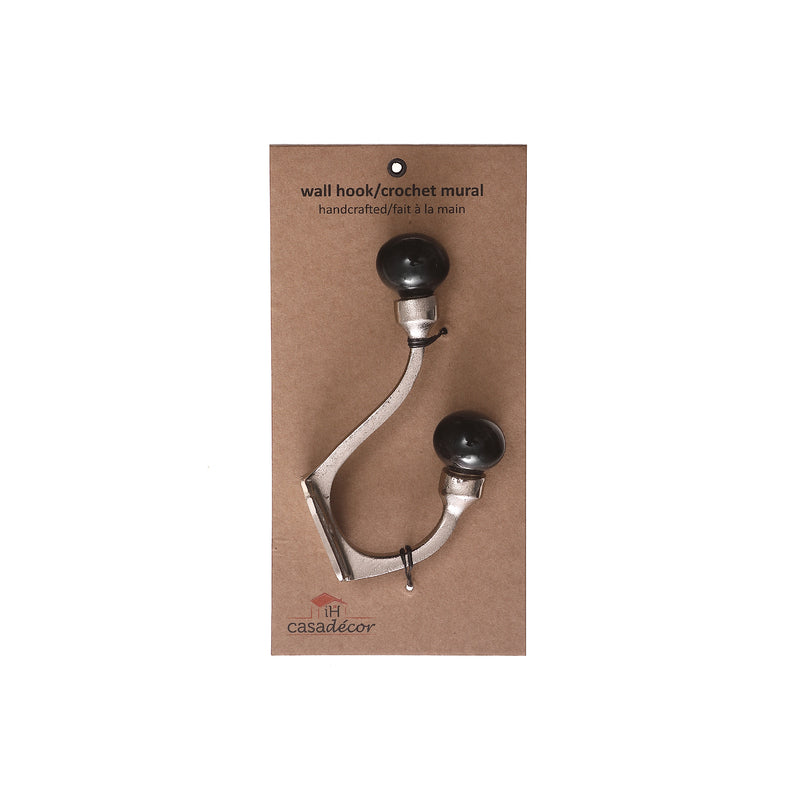Iron Hook With Ceramic Black Knob (Nickel) - Set of 4