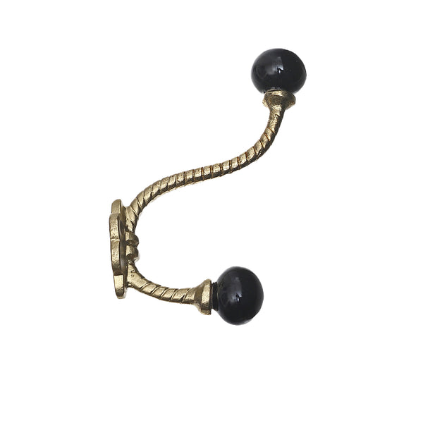 Iron Twist Hook With Ceramic Black Knob (Gold) - Set of 4