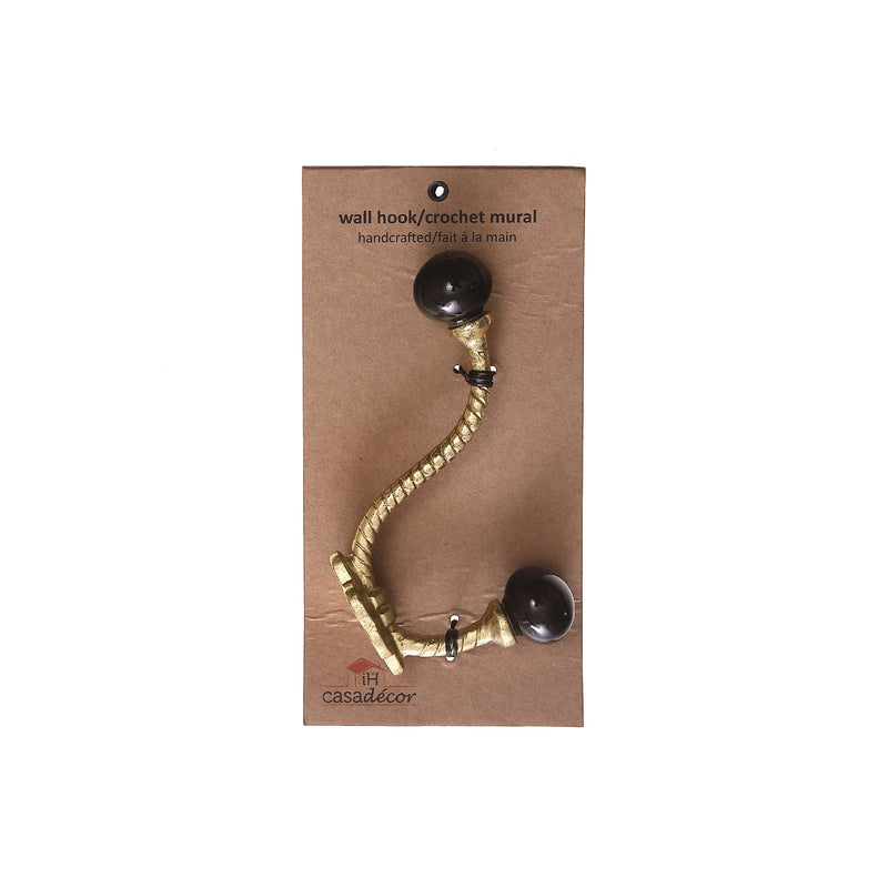 Iron Twist Hook With Ceramic Black Knob (Gold) - Set of 4