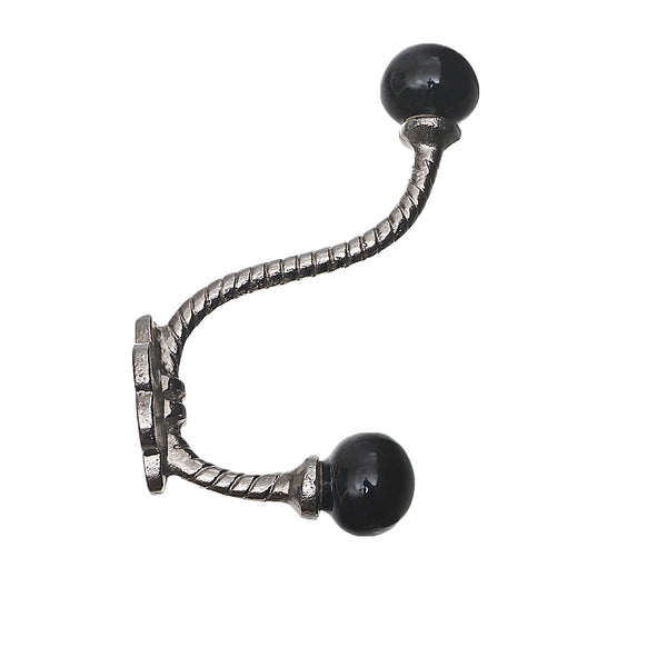 Iron Twist Hook With Ceramic Black Knob (Nickel) - Set of 4