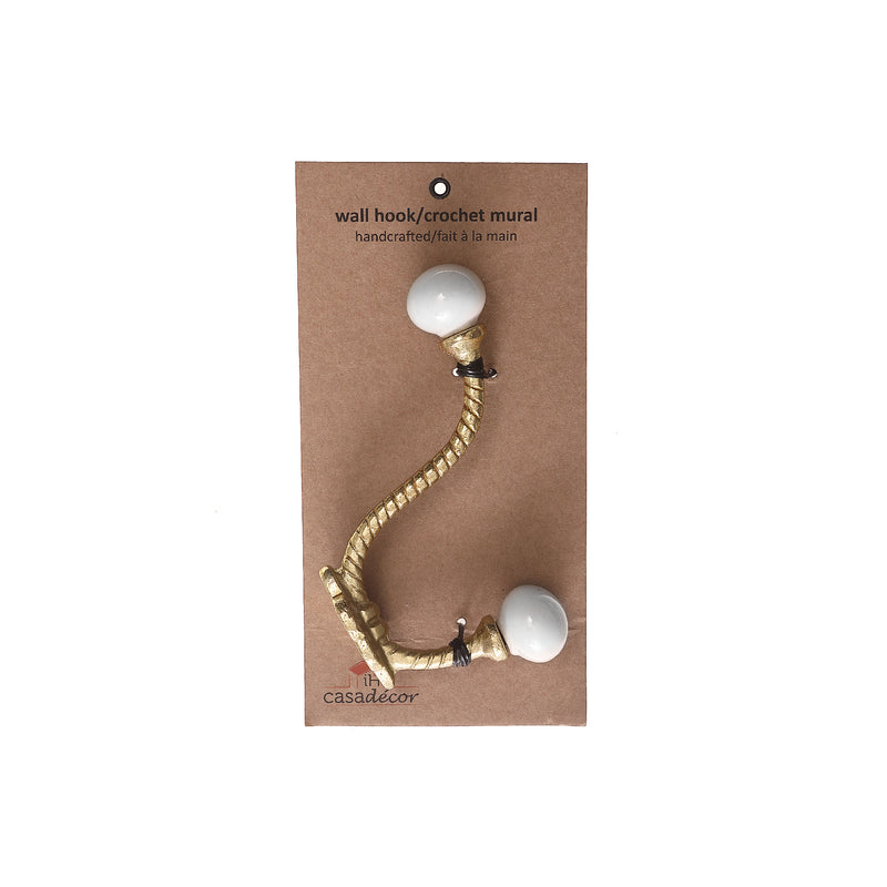Iron Twist Hook With Ceramic Ivory Knob (Gold) - Set of 4
