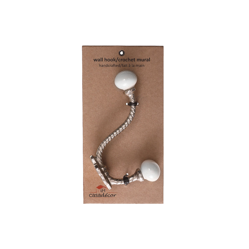 Iron Twist Hook With Ceramic Ivory Knob (Nickel) - Set of 4