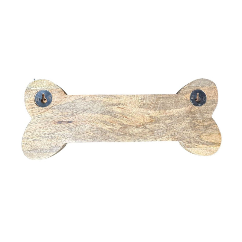 Wooden Bone Shape With 2 Brass Hooks Natural