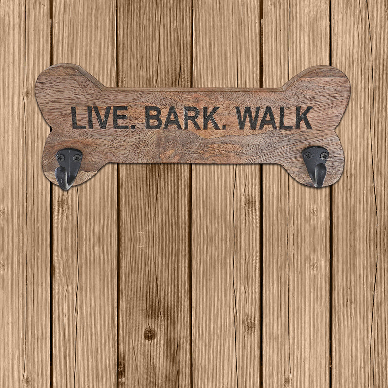Wood Bone Shape Live Bark Walk With 2 Black Hooks