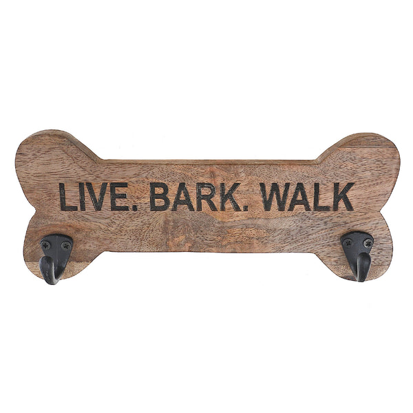 Wood Bone Shape Live Bark Walk With 2 Black Hooks