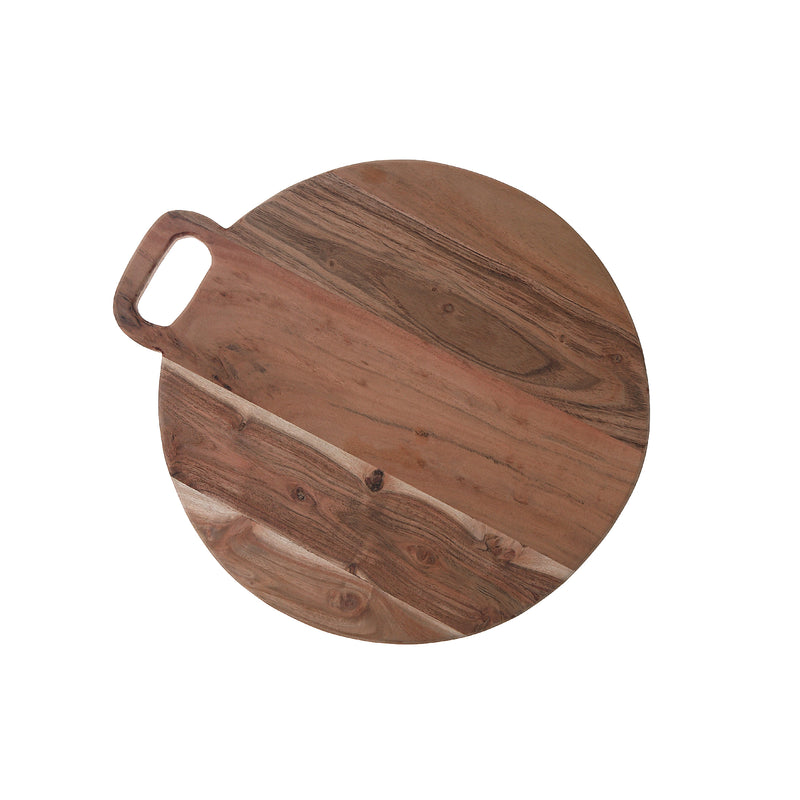Acacia Wood Round Serving Board With Handle 18"