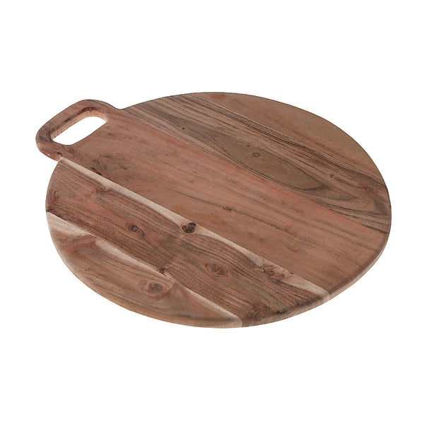 Acacia Wood Round Serving Board With Handle 18"