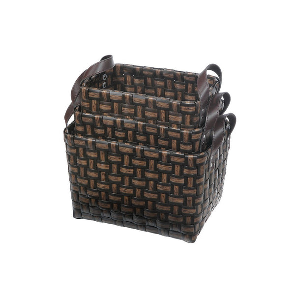 3Pc Rect. Nesting Basketweave Basket With Handle (Chocolate)