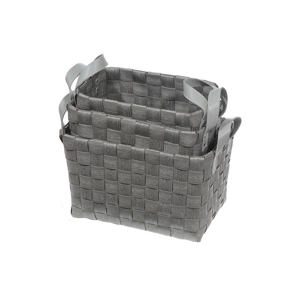 3Pc Rect. Nesting Basketweave Basket With Handle (Gray)