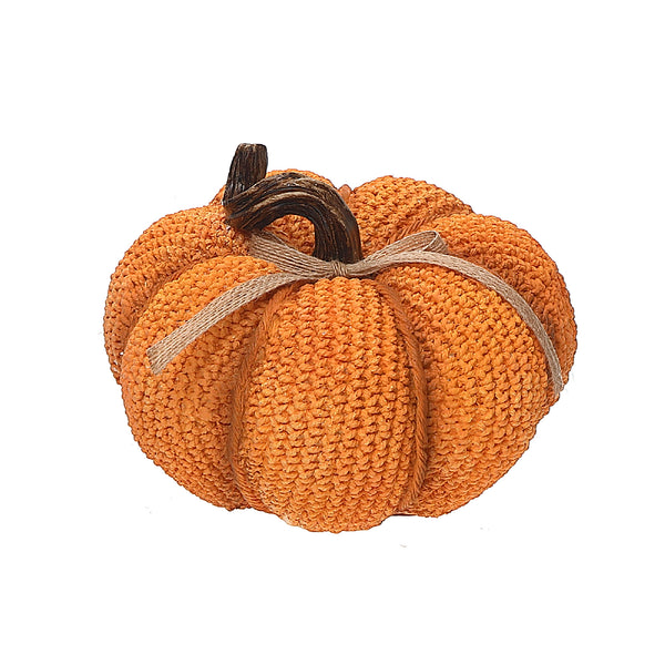 Polyresin Pumpkin With Knit Look Orange