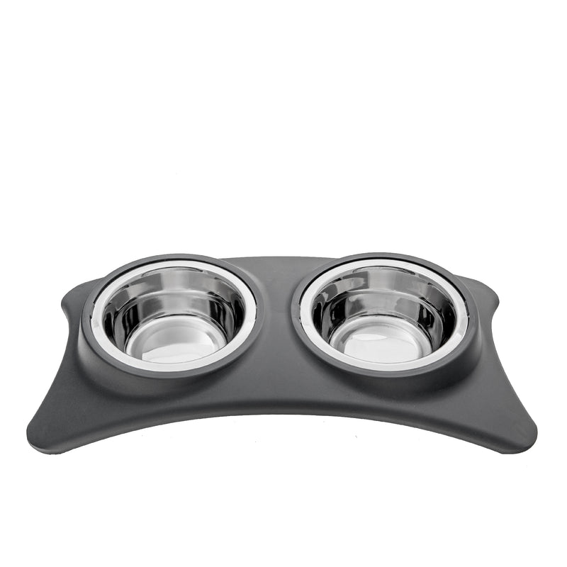 Stainless Steel Double Pet Bowl With Stand Gray