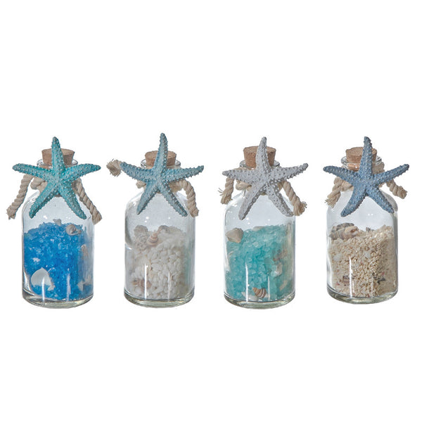 Bottled Sand And Seashells With Starfish Decor - Set of 4