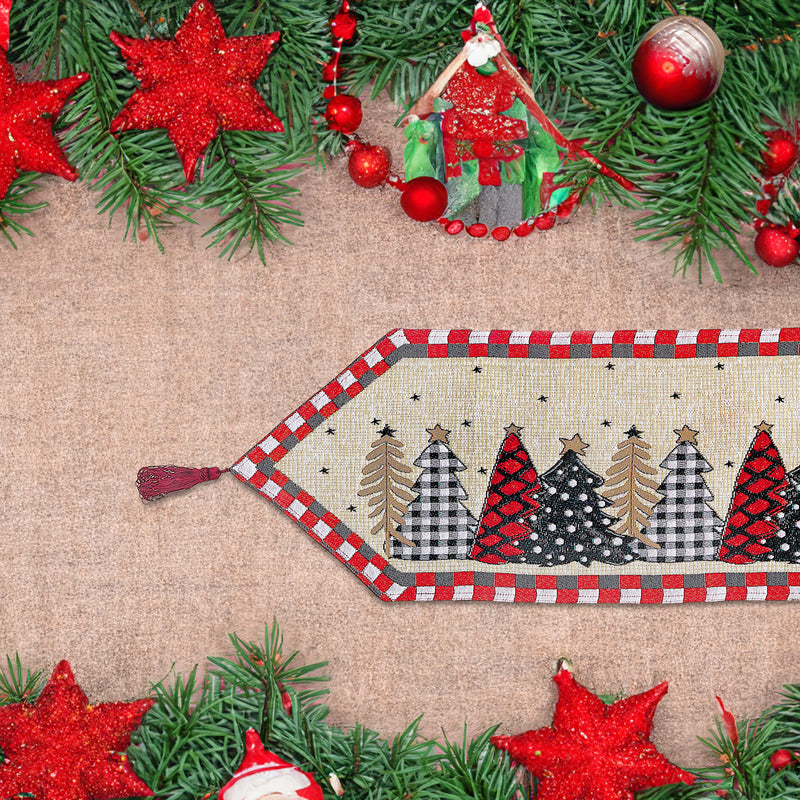 Christmas Tapestry Table Runner Buffalo Trees 36"