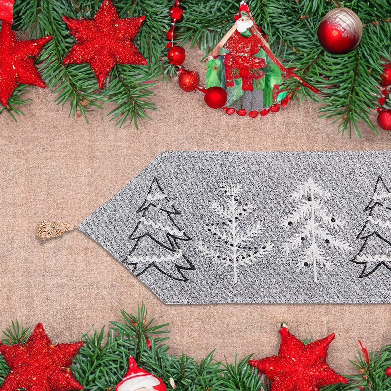 Christmas Tapestry Table Runner Gray Trees 36"