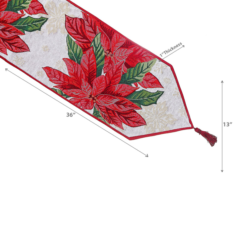 Christmas Tapestry Table Runner Poinsettia Plaid 36"