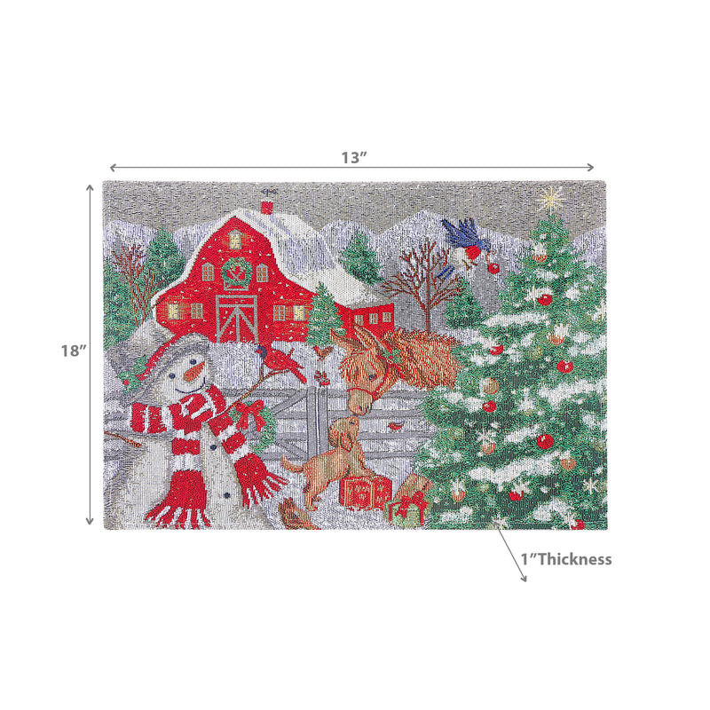 Christmas Tapestry Placemat Snowman With Barn 13X18 - Set of 12