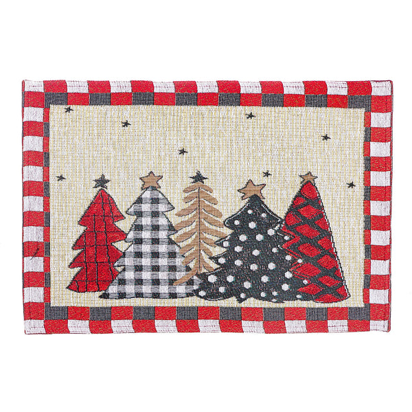 Christmas Tapestry Placemat Buffalo Trees 13X18 - Set of 12