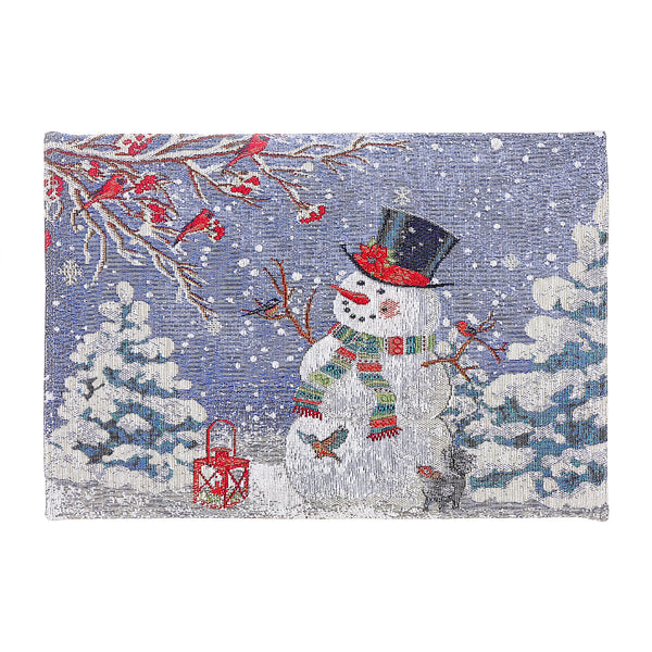 Christmas Tapestry Placemat Black Top Hat Snowman 13X18 - Set of 12