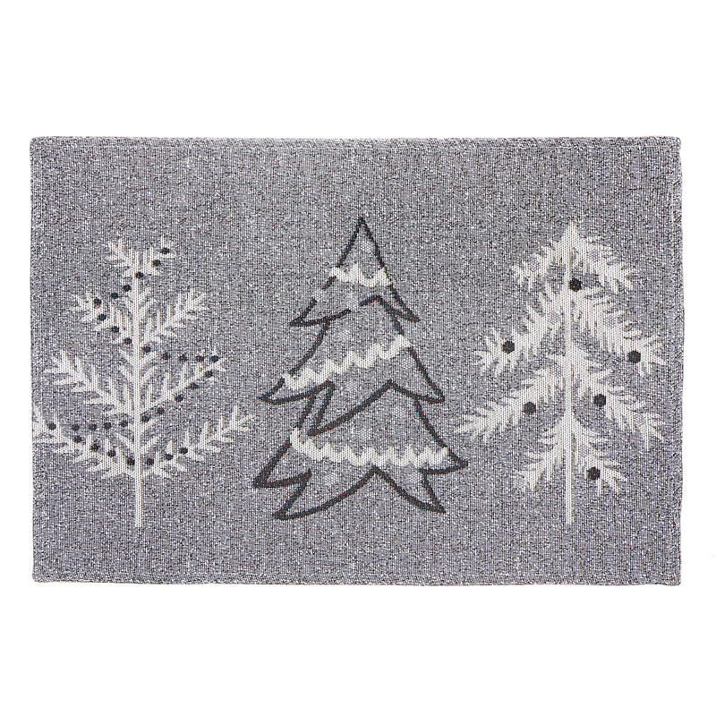 Christmas Tapestry Placemat Gray Trees 13X18 - Set of 12