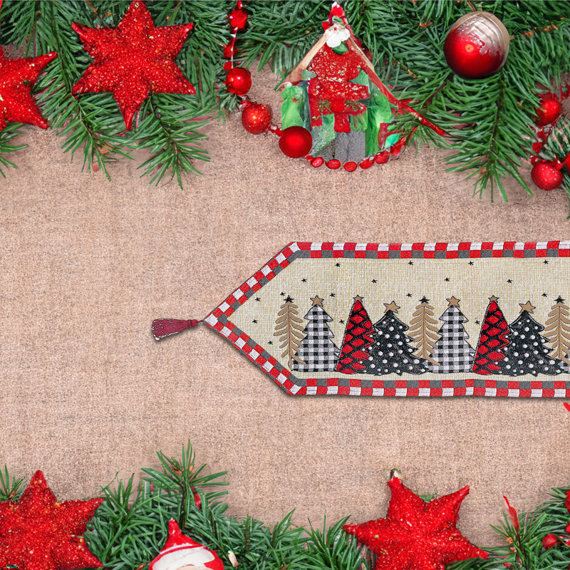 Christmas Tapestry Table Runner Buffalo Trees 54"