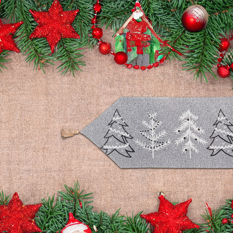 Christmas Tapestry Table Runner Gray Trees 54"