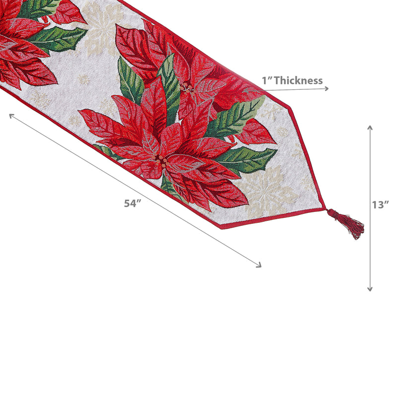 Christmas Tapestry Table Runner Poinsettia Plaid 54"