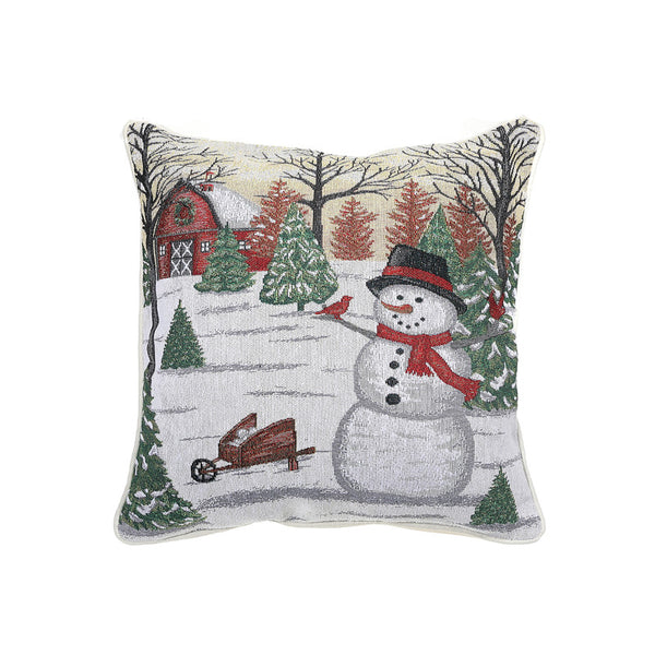 Tapestry Cushion (Red Barn Snowman) (18 X 18) - Set of 2