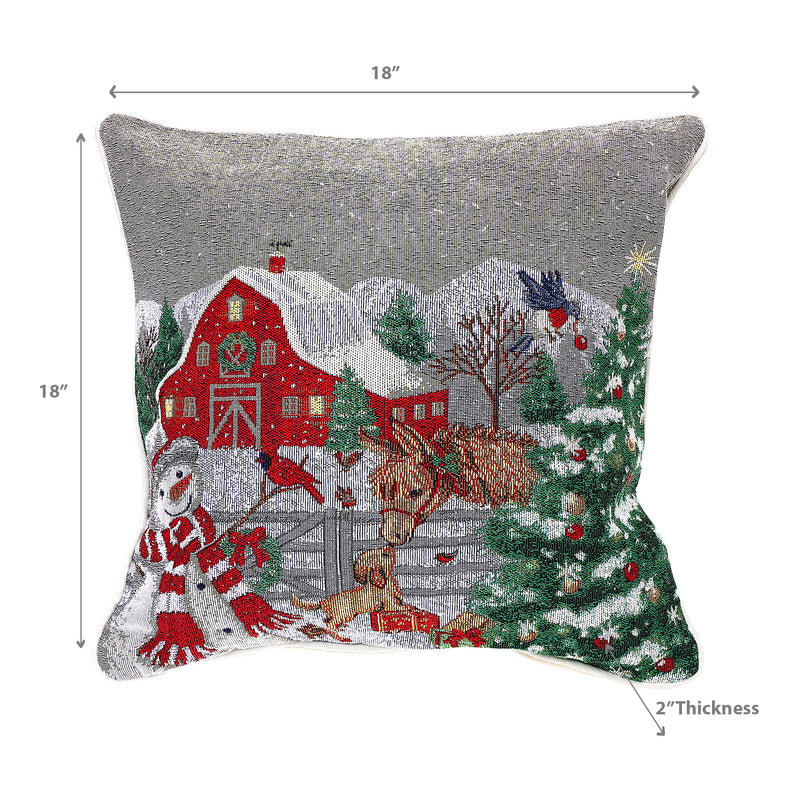 Christmas Tapestry Cushion Snowman With Barn 18X18 - Set of 2