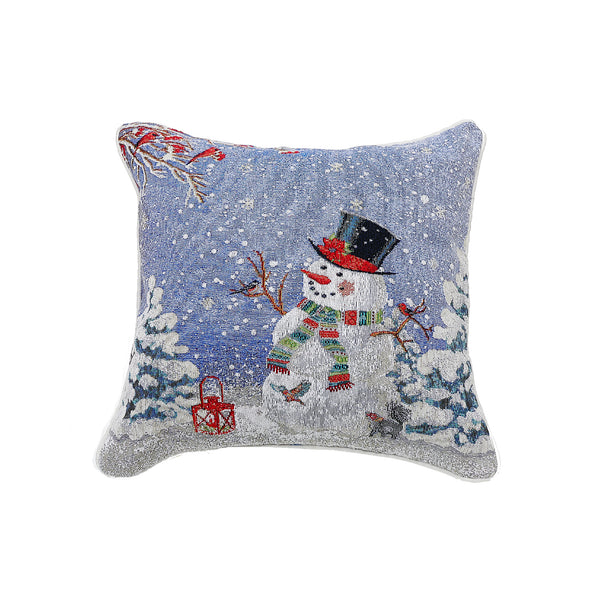 Christmas Tapestry Cushion Black Top Hat Snowman 18X18 - Set of 2
