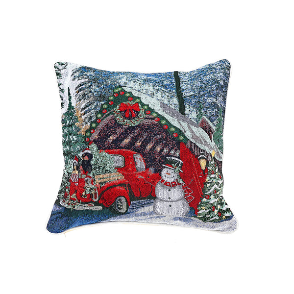 Christmas Tapestry Cushion Red Car With Gifts 18X18 - Set of 2