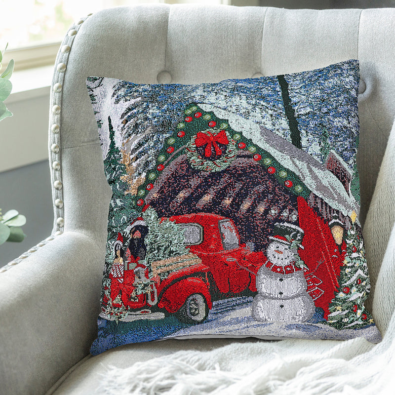Christmas Tapestry Cushion Red Car With Gifts 18X18 - Set of 2