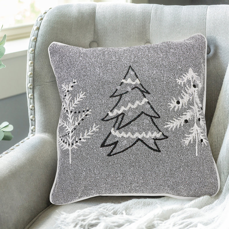 Christmas Tapestry Cushion Gray Trees 18X18 - Set of 2