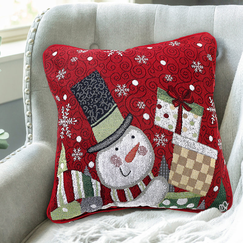 Christmas Tapestry Cushion Snowman Holding Presents 18X18 - Set of 2