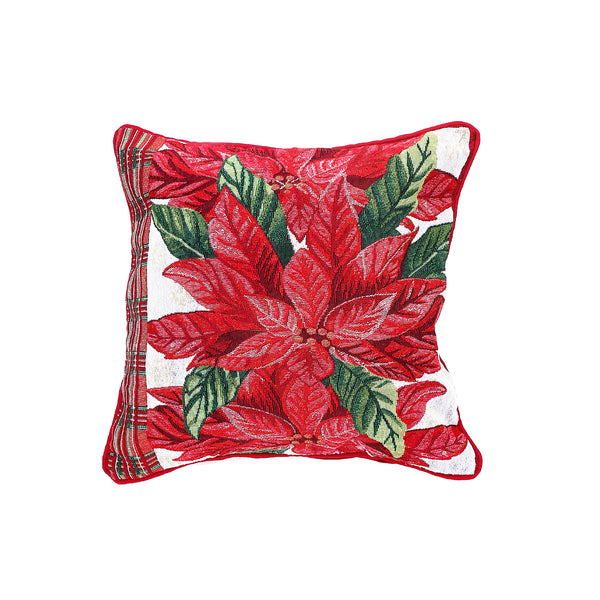 Christmas Tapestry Cushion Poinsettia Plaid 18X18 - Set of 2