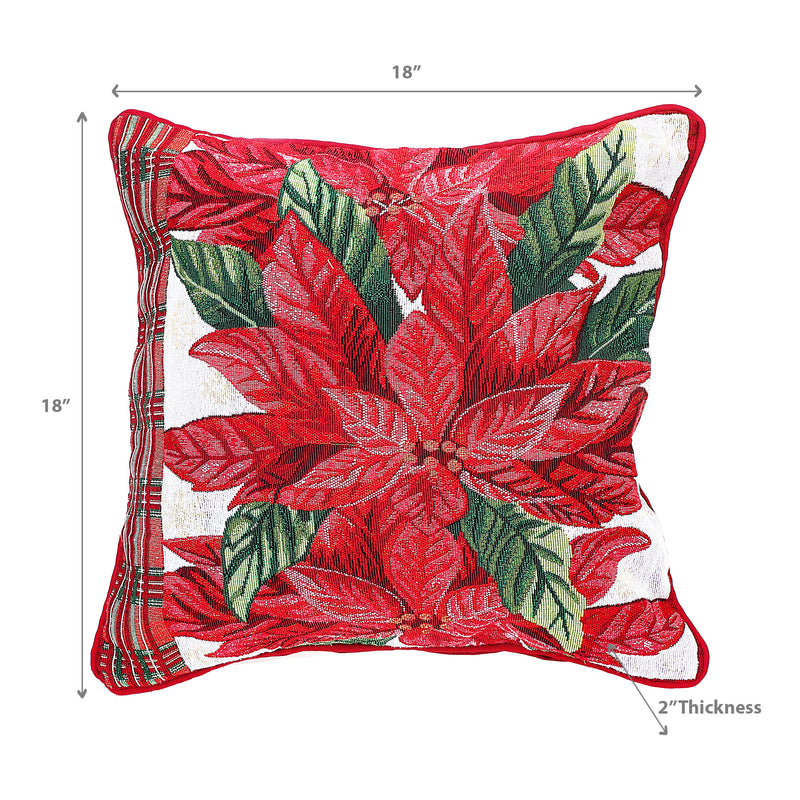 Christmas Tapestry Cushion Poinsettia Plaid 18X18 - Set of 2