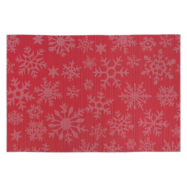 Vinyl Placemat (White Snowflake On Red) - Set of 12