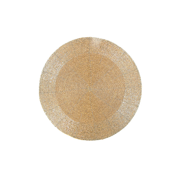 Christmas Beaded Round Placemat Gold - Set of 4