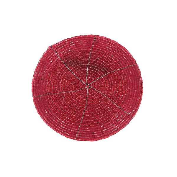 Christmas Beaded Round Coaster Red - Set of 6