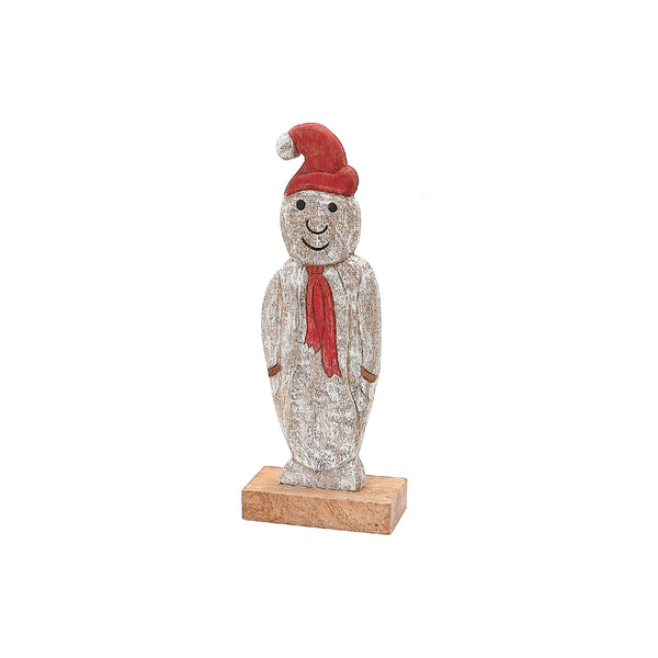 Christmas Mango Wood Snowman On Base