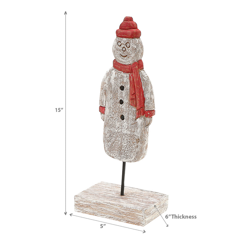 Christmas Wooden Snowman Figurine With Scarf And Toque