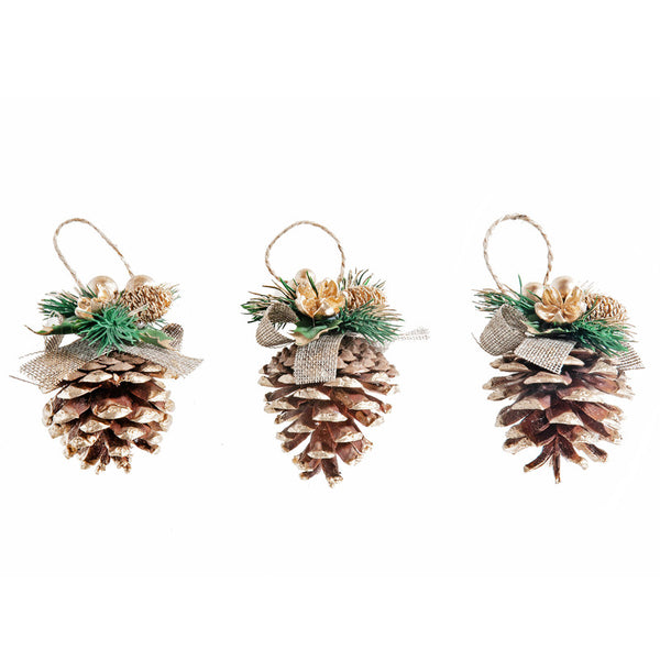 3 Pack Gold Pinecones With Berries In Pvc Box - Set of 3