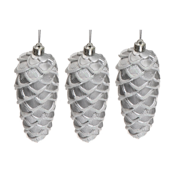3 Pack Pinecones In Pvc Box (Silver)