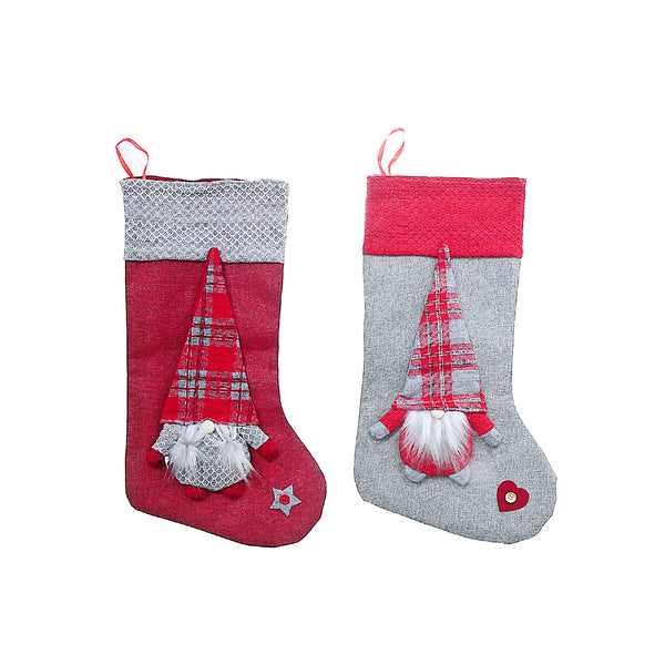Christmas Plaid Gnome Stockings  - Set of 2