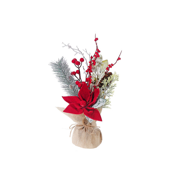 Christmas Poinsettia Spray In Burlap Pot 12" - Set of 2