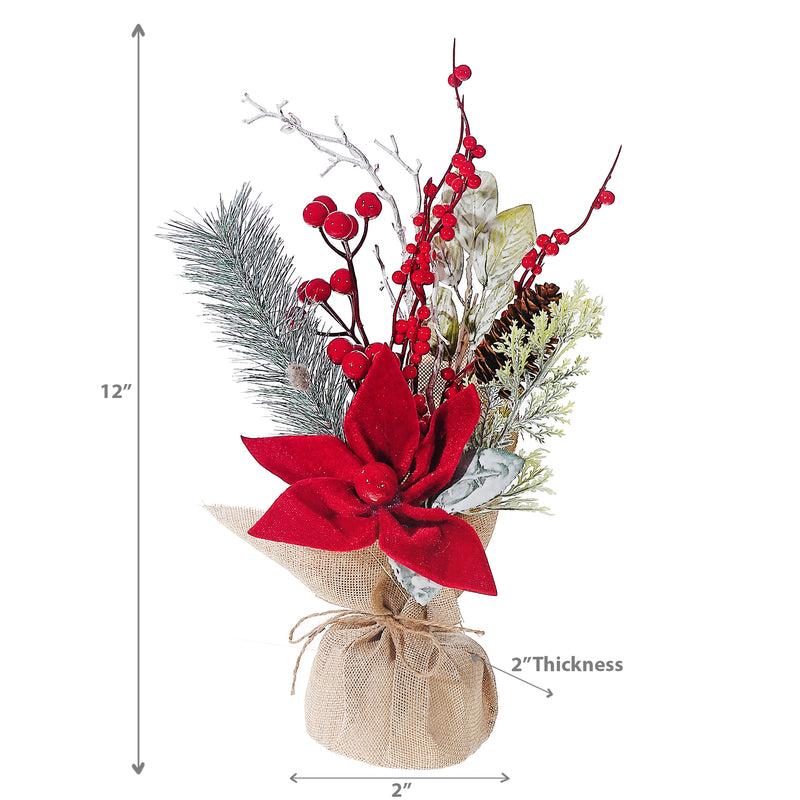 Christmas Poinsettia Spray In Burlap Pot 12" - Set of 2
