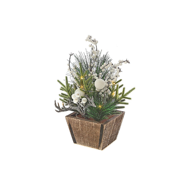 Christmas Led Pine Pot With White Berries