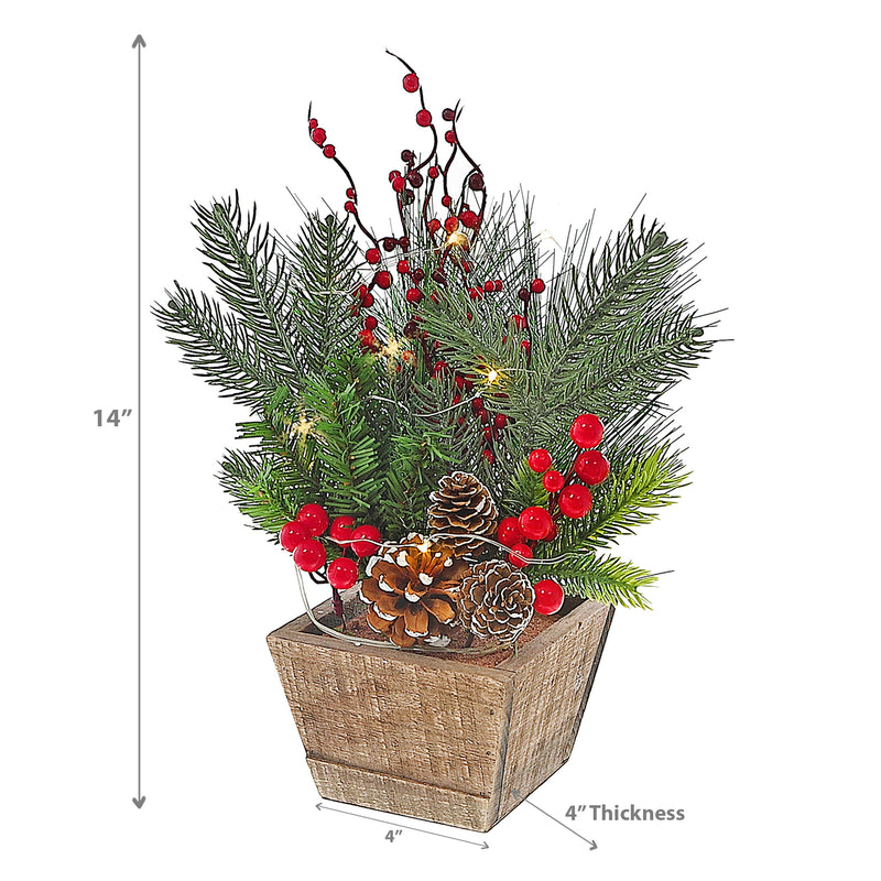 Christmas Led Pine Pot With Red Berries