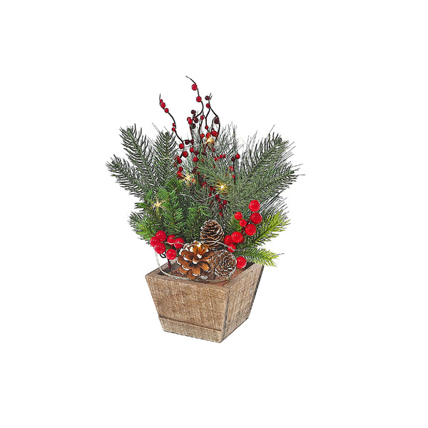 Christmas Led Pine Pot With Red Berries