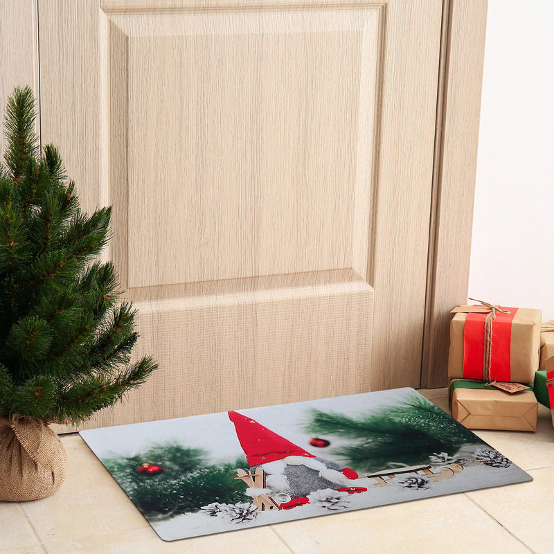 Christmas Printed Rubber Mat Gnome With Skis